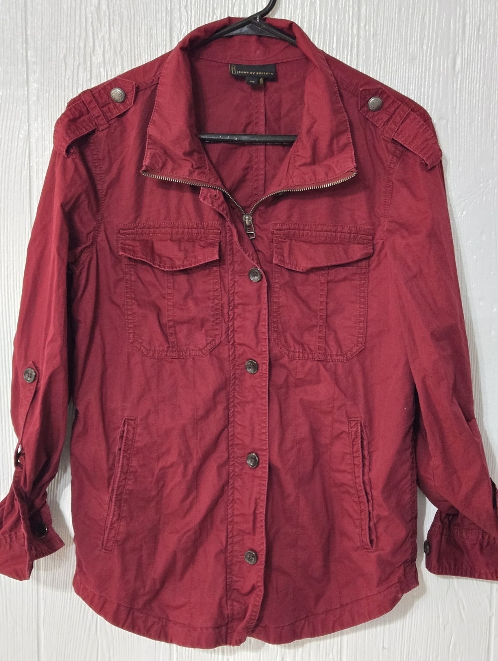 I Jeans By Buffalo Red 3/4 To Full Sleeve Zip And Button Shirt Size Small